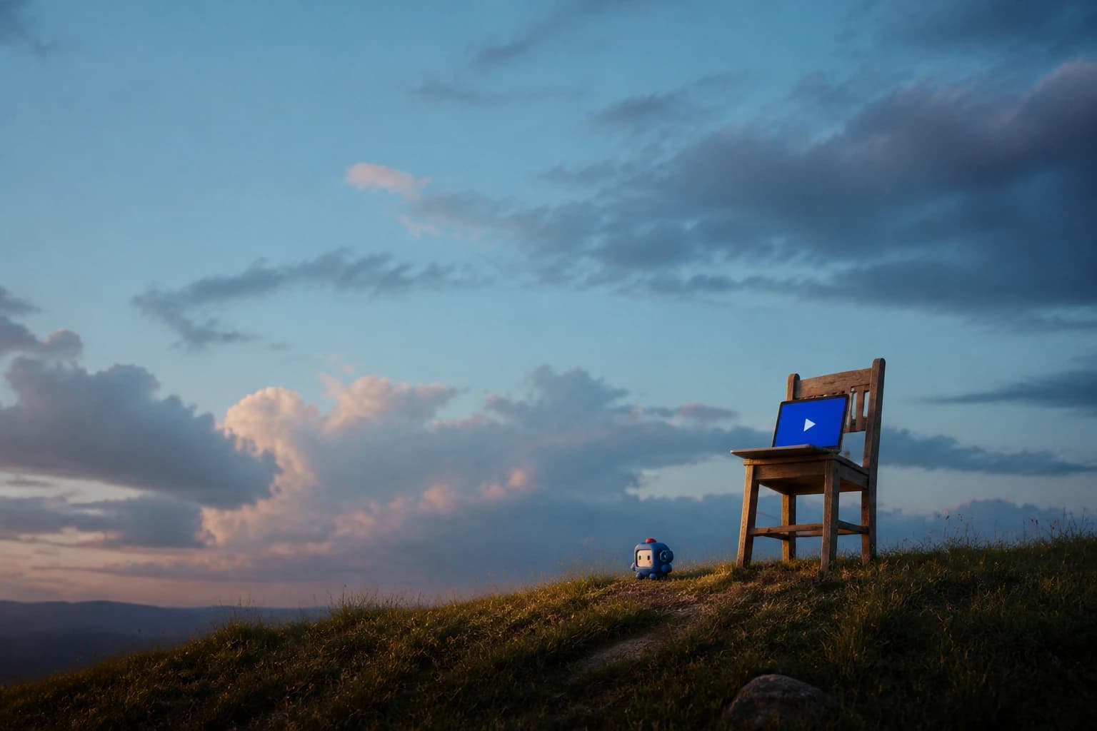 A Reechy video page open on a laptop in a quiet landscape